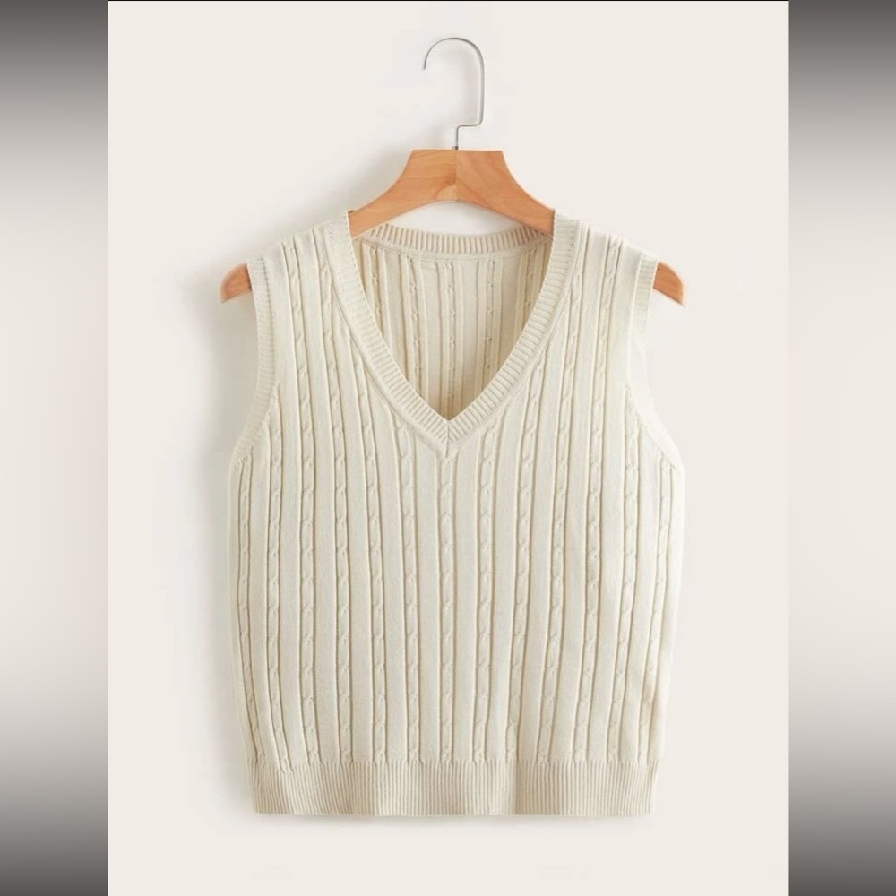 Cable knit sweater vest, Beige, SIZE S